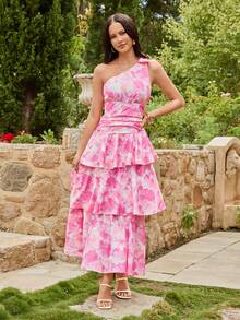 KARISMINA Women's Layered Ruffle Trim Dress, Suitable For Spring/Summer Vacation,Valentine Outfits For Women , Suitable For Spring/Summer Outings And Vacations - Pink - View 1