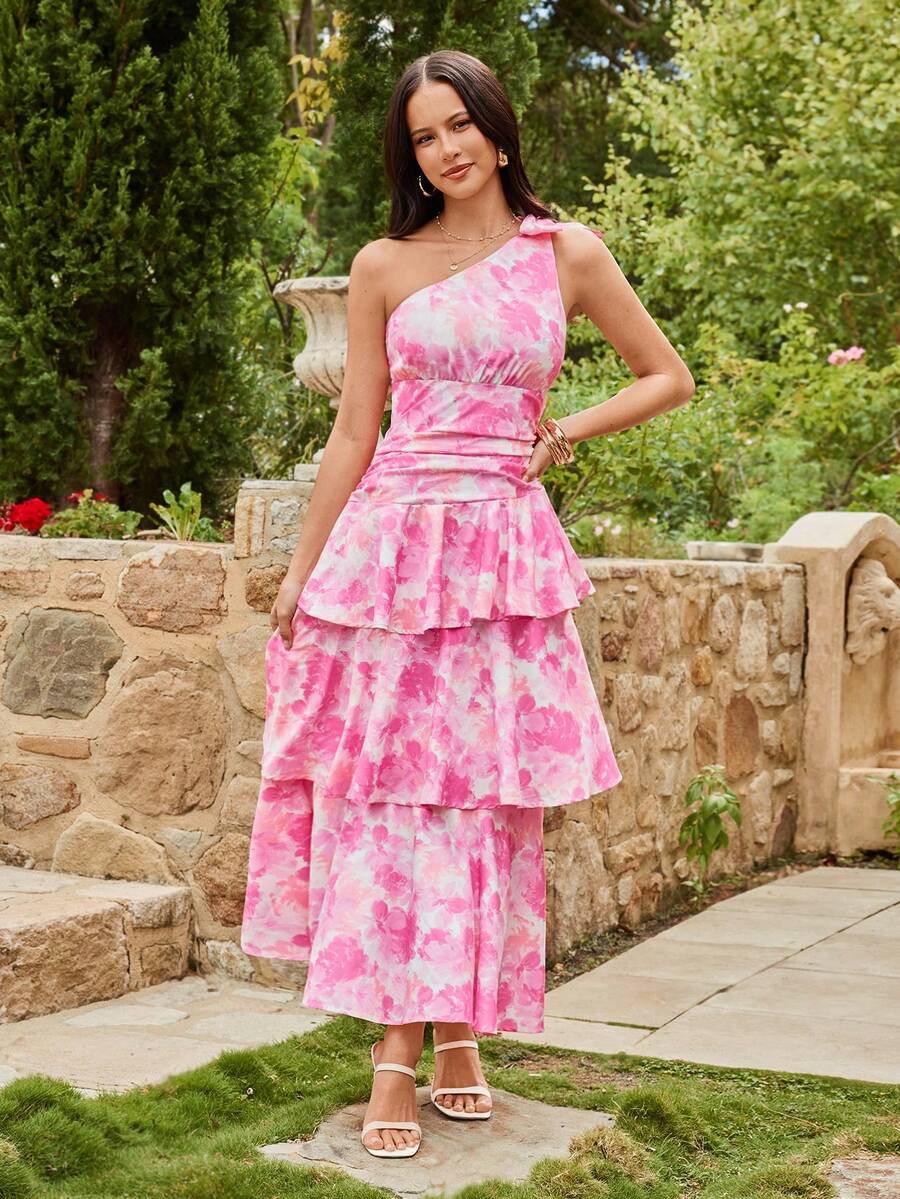 KARISMINA Women's Layered Ruffle Trim Dress, Suitable For Spring/Summer Vacation,Valentine Outfits For Women , Suitable For Spring/Summer Outings And Vacations - Pink - View 1