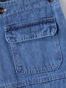 SHEIN Playful Pals Young BoyWashed Blue Versatile Distressed Denim Bib Overalls