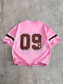 Men's AXEPEAK Casual Fashionable Numeric Print T-Shirt Oversize Vintage T Shirt Pink Jersey Pink Streetwear Pink Graphic Shirt Mesh Jersey - Pink - View 2