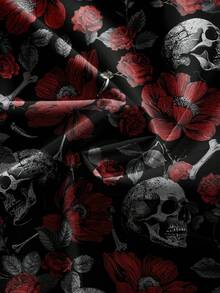 ROMWE Đầm nữ phong cách Rose Punk Gothic, bí ẩn, gợi cảm, lãng mạn, kiểu Mori, in họa tiết toàn thân, dây mảnh, cổ khoét sâu, thích hợp cho ngày Valentine. - màu đen - Xem 4