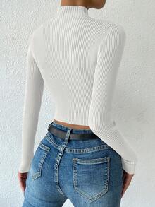Xyvia Áo len dài tay cổ đứng màu trơn, kiểu dáng đơn giản, thích hợp cho kỳ nghỉ, áo dài tay, áo len dệt kim mùa thu đông. - trắng - Xem 2