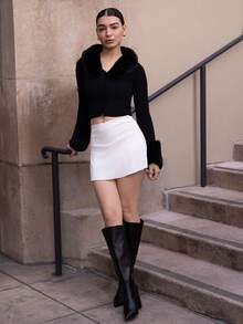 Andrea Bello 夏季休闲低腰纯色 Y2K 外出白色裙子 - 白色 - 查看 1