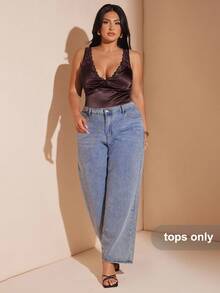 SHEIN BAE Áo hai dây ren và satin cỡ lớn dành cho nữ, tối giản, thích hợp cho buổi tối hẹn hò, tụ tập bạn bè, tiệc sinh nhật, tiệc cocktail, ngày lễ tình nhân, câu lạc bộ đêm, tiệc ngày lễ, áo hai dây ren và satin trơn màu dành cho nữ, thích hợp cho buổi tối hẹn hò, tụ tập bạn gái, quần áo đi học, quần áo mùa thu, mùa thu, quần áo Y2k, đi chơi đêm/, - Cà phê nâu - Xem 3