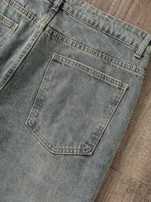 Manfinity Joysei 男士休闲水洗低腰直筒宽松牛仔裤 - 淺色水洗藍 - 查看 5