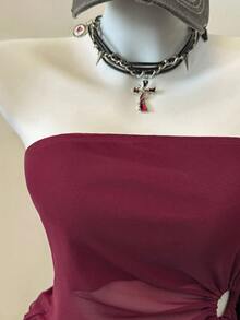 SHEIN EZwear 2件装女士新款荷叶边抽绳不对称下摆抹胸无肩带上衣无肩带衬衫女士上衣束身衣女士上衣女士性感上衣女士休闲装女士服装女士夏季上衣 - 彩色 - 查看 3