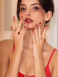 Glisma 18K镀金不对称蓝色水滴形戒指，适合搭配各种服饰，尽显复古韵味，金属质感，镶嵌宝石，送给妈妈/女士/女孩/母亲，高端大气，复古优雅，情人节礼物之选 - 紅色 - 查看 3