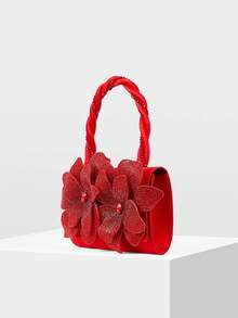 MOTF PREMIUM 仿珍珠细节立体花卉晚宴包 - 紅色 - 查看 3