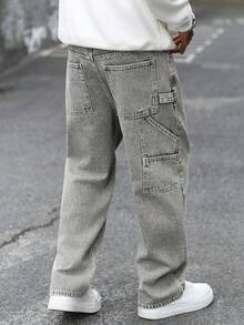 Manfinity EMRG 男士街头风雪花水洗直筒牛仔裤 - 咖啡棕 - 查看 5