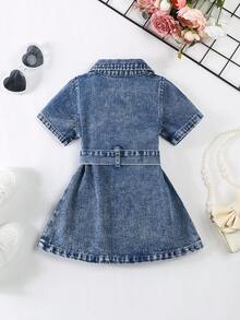 Elladie kids Baby Girl Blue Denim Dress,Summer Casual School Back-To-School A-Line Sleeveless Denim Dress With Adjustable Waist Belt,Soft For Daily Wear Vacation - Medium Wash - View 2