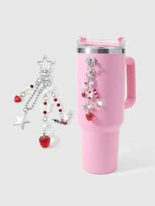 ROMWE 1款春季新款ins甜美可爱时尚学院风红色系列仿水晶仿珍珠树脂亚克力水钻蝴蝶爱心银色可开合珠链星翼恶魔翼爱心草莓DIY钥匙扣包包挂件水杯挂件手机挂件，适合姐妹、女友、情侣、女孩和女士日常佩戴、节日礼物 - 紅色 - 查看 3