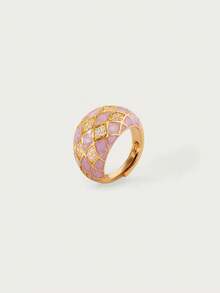 Glisma Women's Single Ring,Premium/Old Money/Classy,18K Gold-Plated,Sexy/Vintage,For Mom/Women/Girl/Mother,Summer/Beach/Prom/Party,Layered/Gemstone/Beaded/Crystals - Pink - View 3