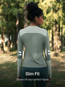 In My Nature Women's Color Block Round Neck Long Sleeve Fitted Outdoor T-Shirt