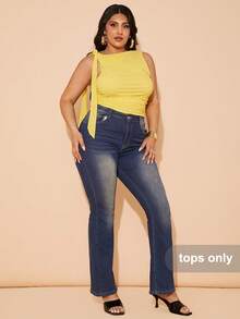 SHEIN BAE 大码吊带背心，适合情人节、夏季、生日、正式场合、派对等，无袖黑色上衣，曲线/大码性感上衣 - 黃色 - 查看 3