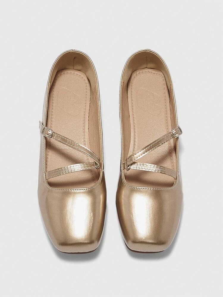 CUCCOO BIZCHIC Women's Square Toe Flat PU Leather Slip-On Casual Shoes, Comfortable For Daily, Party And Banquet Wear Spring Shoes