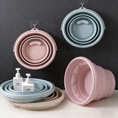 1个带提手的折叠水桶 - 塑料可折叠桶，适用于洗车、露营、钓鱼和清洁 - 轻便易携，大容量露营水容器