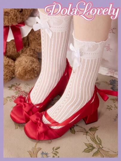 Dola Lovely Zapatos de tacón con decoración de lazo, elegantes y dulces para mujer
