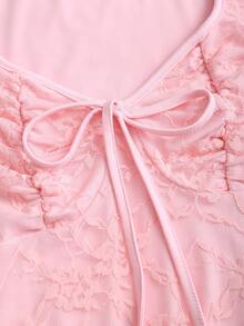 Sweetra Y2K Sexy Square Neck Pleated Flare Sleeve Versatile Commuter Dress - Pink - View 5