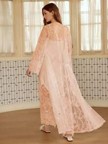 MOTF PREMIUM 刺绣拼接优雅长款睡衣套装 - 珊瑚粉 - 查看 6