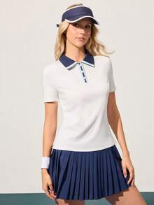 CourtClass Casual Versatile Contrast Button Short Sleeve Slim Fit Athletic Polo Shirt - Multicolor - View 5