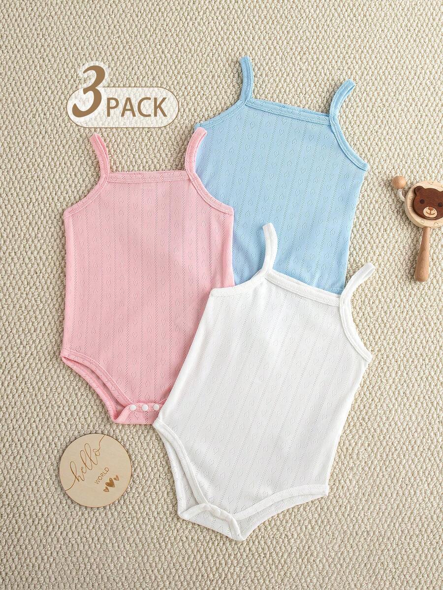 Souflis Souflis 3件套新生女宝宝休闲日常套装，柔软针织面料蝴蝶结图案吊带连体衣套装，春夏款 - 彩色 - 查看 1