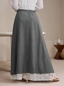 Graceveil Women's Elegant Grey Solid Color Elastic Waist Long Skirt,Autumn Modest Skirts For Tea Party,Clothing - Grey - View 6
