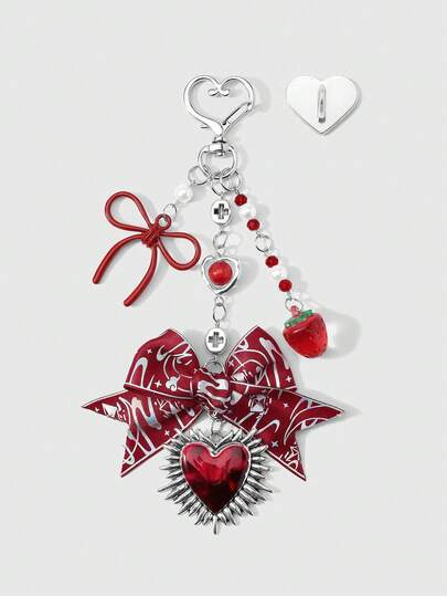 ROMWE Kawaii 1 New Y2k Sweet And Cool Spice Girl Personalized Fashion Retro Silver Chain Cross Imitation Crystal Imitation Pearl Resin Strawberry Magic Moon Cloud Boat Plain Surface Silver Hollow Bow Dripping Oil Goth Love Pendant DIY Keychain Bag Pendant Water Cup Pendant Mobile Phone Pendant, Fixed Paste Love Accessories, Suitable For Girls And Ladies Daily Wear, Holiday Gifts