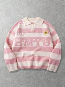 ROMWE MEN Men's Fashionable Casual Striped Knit Sweater - Pink - View 1