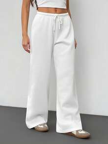 SHEIN Tall 白色女士休闲宽松系带运动裤，适合日常穿着、返校季、秋冬季节。 - 白色 - 查看 6