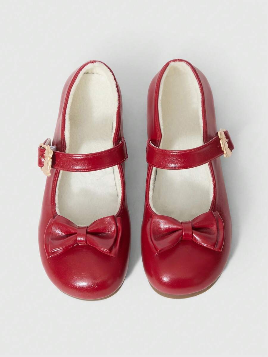 ROMWE Kawaii Giày lười da màu nâu, kiểu Mary Jane, có nơ, dành cho nữ, thích hợp làm quà Giáng sinh. - Rượu đỏ da sáng - Xem 1