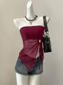 SHEIN EZwear 2件装女士新款荷叶边抽绳不对称下摆抹胸无肩带上衣无肩带衬衫女士上衣束身衣女士上衣女士性感上衣女士休闲装女士服装女士夏季上衣 - 彩色 - 查看 6