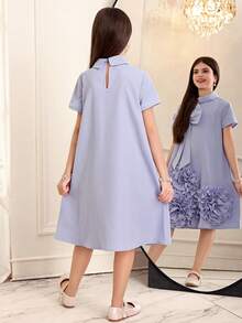 SHEIN Tween Girl Light Purple Elegant Summer Party Dress - Purple - View 2