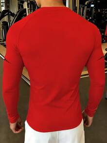 GymBeat 男士圆领插肩袖休闲修身运动T恤健身上衣 男士压缩上衣 压缩长袖红色压缩衬衫健身长袖上衣 - 紅色 - 查看 2