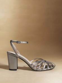 Rosivie Giày sandal cao gót nữ mũi tròn, gót dày, màu cà phê, có khóa cài, kiểu dáng rỗng, đan lát thanh lịch. - Xám - Xem 3