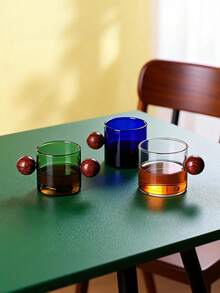 Joivida 1个/4个/120毫升浓缩咖啡杯，实木圆珠手柄玻璃杯，高硼硅玻璃材质，色彩缤纷的创意咖啡杯，小茶杯，耐热，办公茶杯，红茶杯，下午茶杯，家用厨房杯，母亲节礼物，六一节礼物 - 彩色 - 查看 5