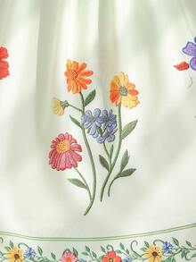 Emery Rose Kids Emery Rose Kids 少女碎花圆领泡泡袖荷叶边下摆休闲连衣裙 - 綠色 - 查看 12