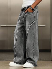 Manfinity EMRG Men's Street Fashion Distressed Patchwork Vintage Washed Wide Leg Pants - Grey - View 3