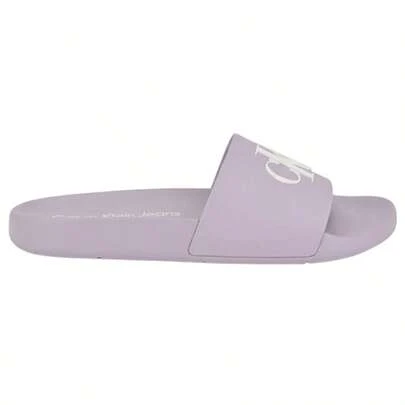  Calvin Klein Jeans - Sandalias Tipo Slide para Mujer en Color Morado Pastel con Logotipo Contrastante CK