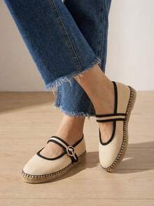 Zapatos tipo Mary Jane bailarinas con punta redonda, zapatos planos con yute, con suela antiderrapante - Marrón - Ver 2