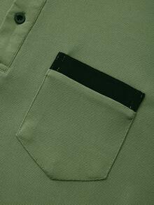 Manfinity Homme Men's Half-Placket Raglan Short Sleeve Casual Contrast Trim Polo Shirt, Summer - Green - View 7