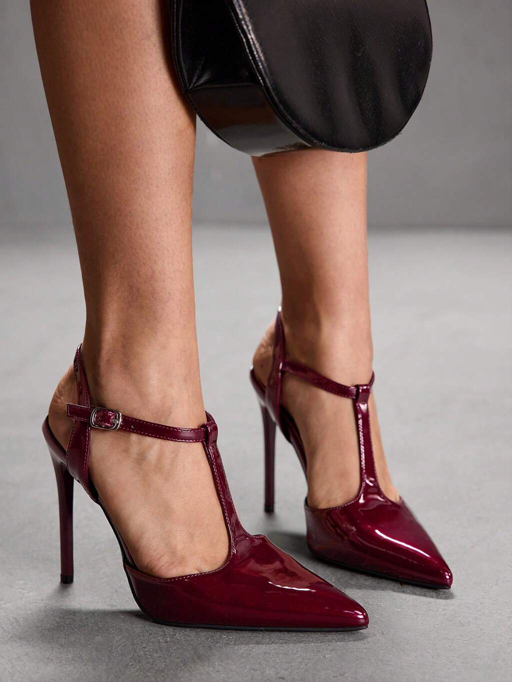 CUCCOO SZL Women's Burgundy Color High Heel Pumps With Buckle Decor For Christmas Valentine's Day