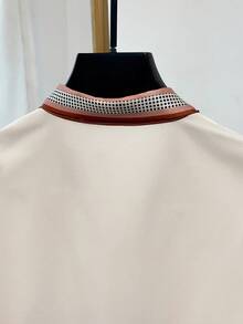 Franclia Apricot Short Puff Sleeve Blouse Elegant Graphic Top For Women With Pearl Chain Knot - Apricot - View 4
