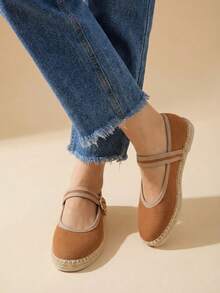 Zapatos tipo Mary Jane bailarinas con punta redonda, zapatos planos con yute, con suela antiderrapante - Marrón - Ver 8