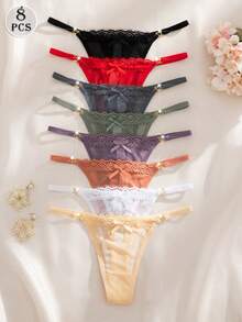 8pcs/Set Elegant Sexy Lace & Mesh Patchwork Women's Thong Panties - Multicolor - View 1