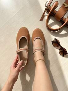 Zapatos tipo Mary Jane bailarinas con punta redonda, zapatos planos con yute, con suela antiderrapante - Marrón - Ver 7