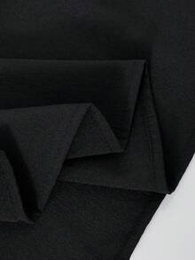 SHEIN Đầm đen chất liệu vải có họa tiết, dây mảnh, trễ vai, trang trí nơ, dành cho bé gái. - màu đen - Xem 7