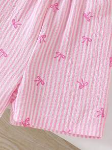 1pc Girls Cute Bow Striped Romper, Summer Holiday Outfit, New Style Girls Dress - Pink - View 7