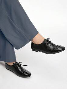 Mnmlis 女士系带休闲时尚平底鞋 - 黑色 - 查看 4