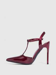 CUCCOO SZL Giày cao gót nữ màu đỏ tía với khóa trang trí, thích hợp cho dịp Giáng sinh. - Rượu vang đỏ - Xem 10