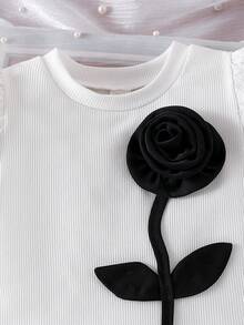 SHEIN Playful Pals 女童象牙色针织泡泡袖碎花上衣和千鸟格半裙两件套，优雅时尚夏季套装 - 粉色 - 查看 7
